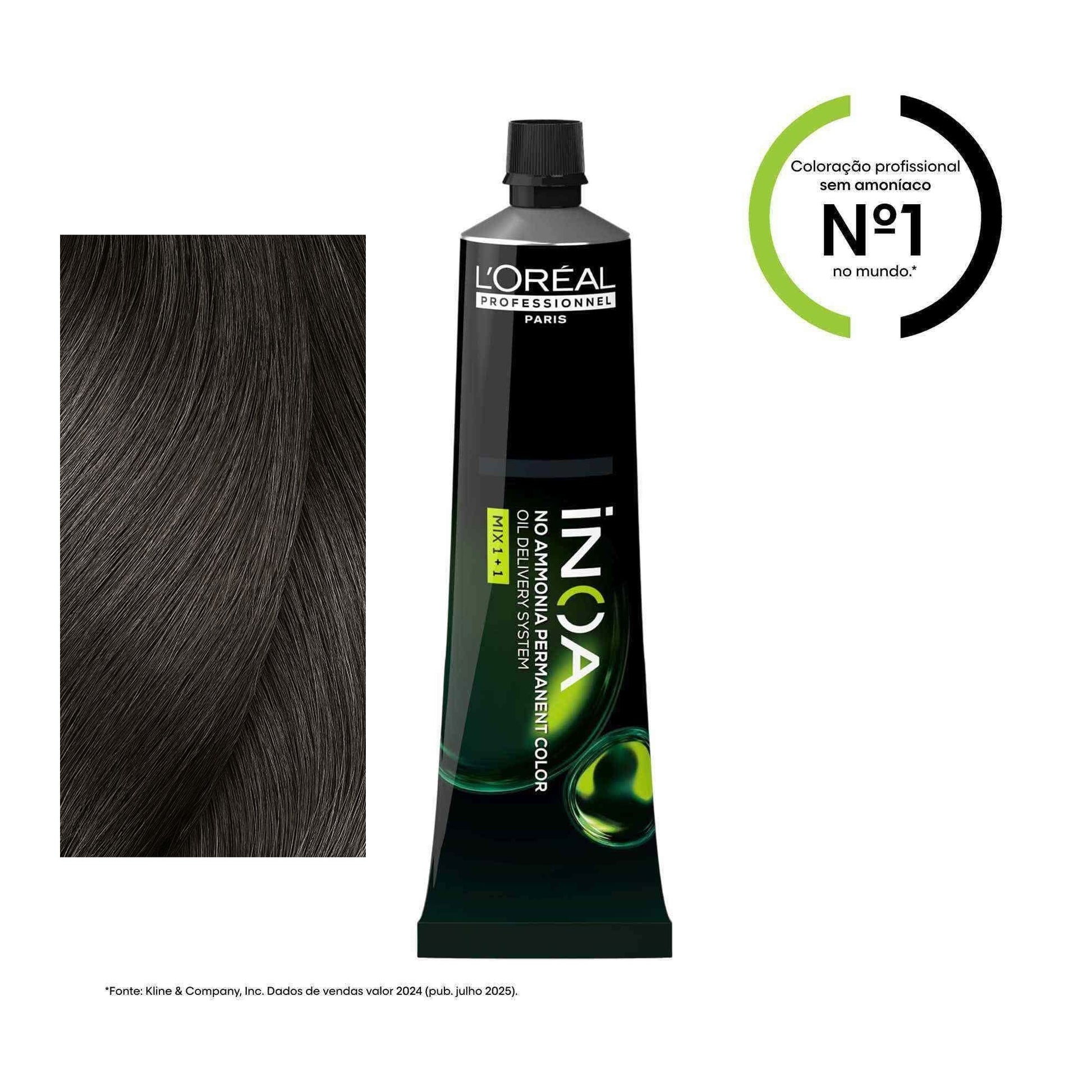 Coloração iNOA tom 5: amostra da cor junto à bisnaga de 60 ml