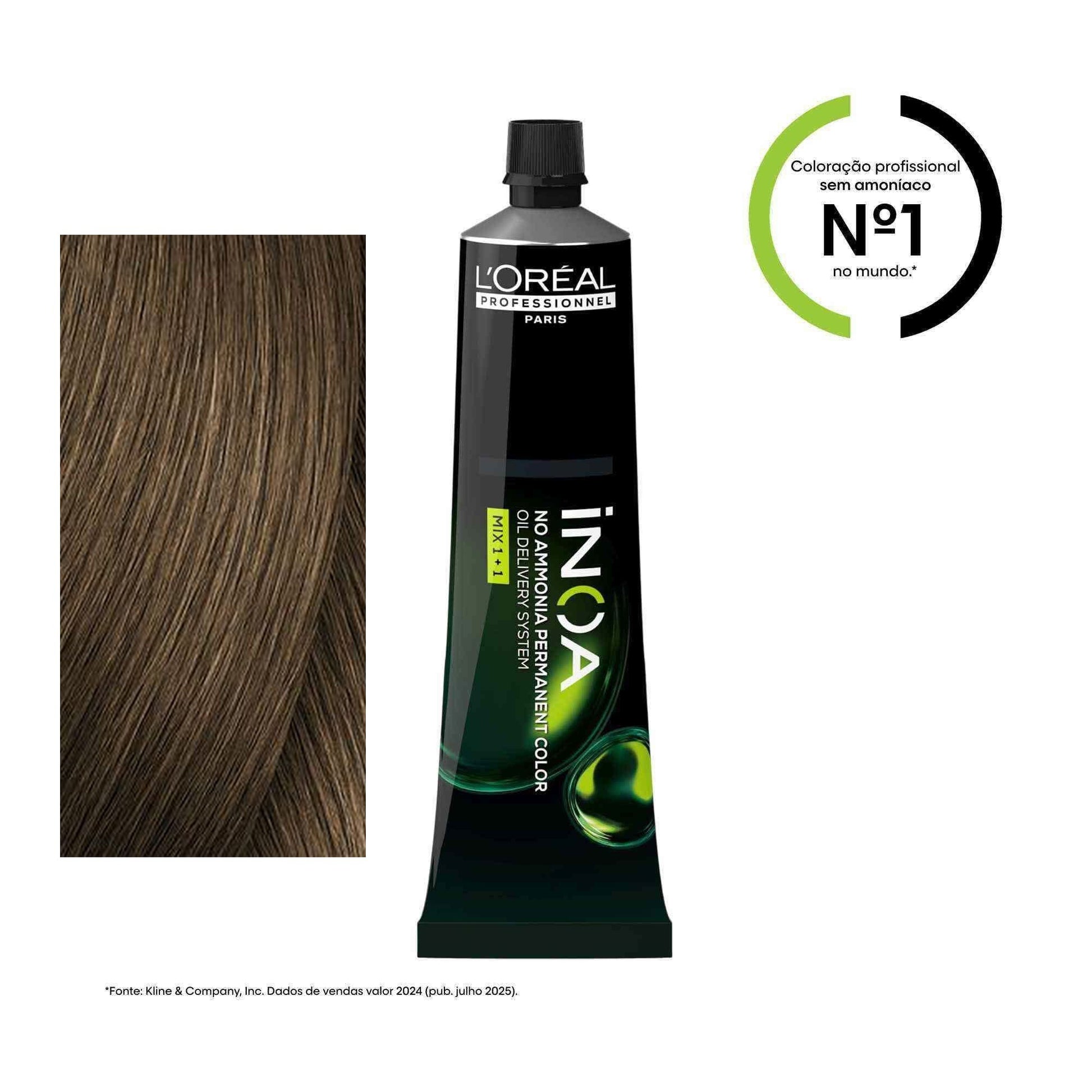 Coloração iNOA tom 7.8: amostra da cor junto à bisnaga de 60 ml