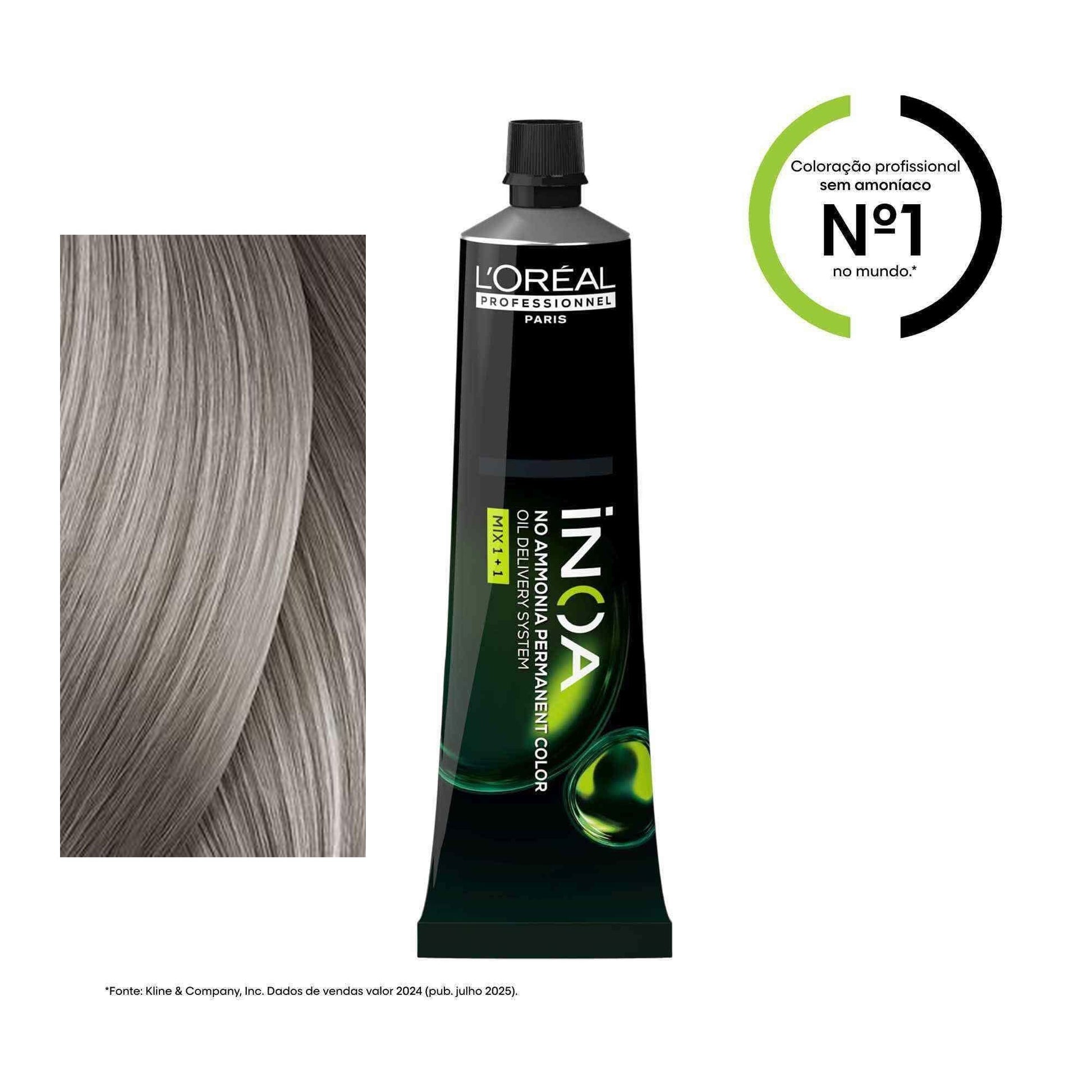Coloração iNOA tom 9.1: amostra da cor junto à bisnaga de 60 ml