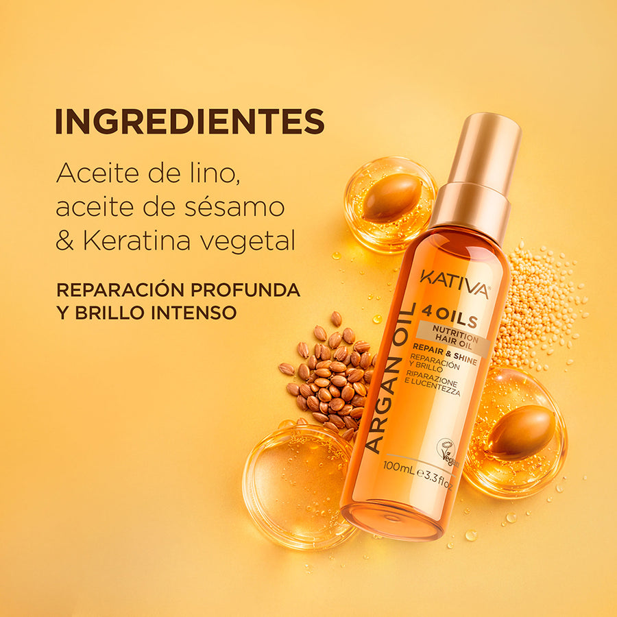 Kativa Argan Oil 4 Oils Óleo Capilar Reparação e Brilho: ingredientes em destaque