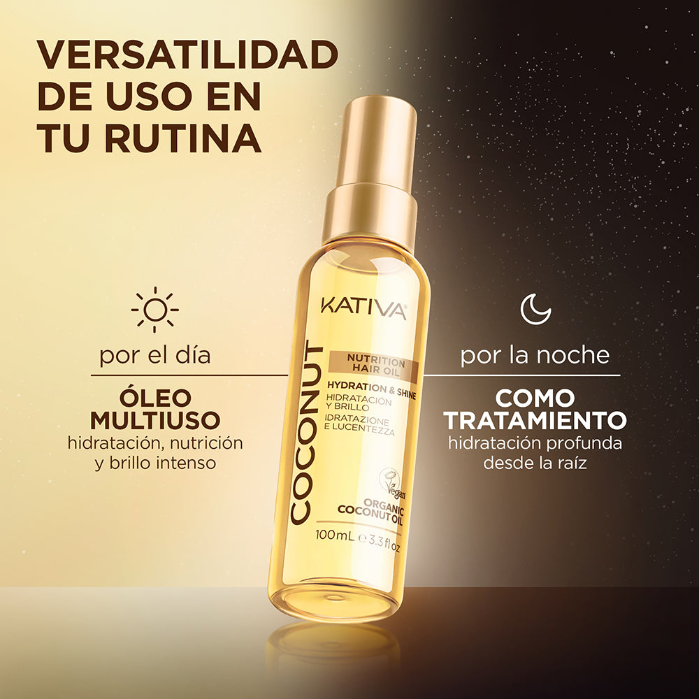 Kativa Coconut Nutrition Hair Oil Óleo Capilar Hidratação e Brilho: usos de dia e de noite