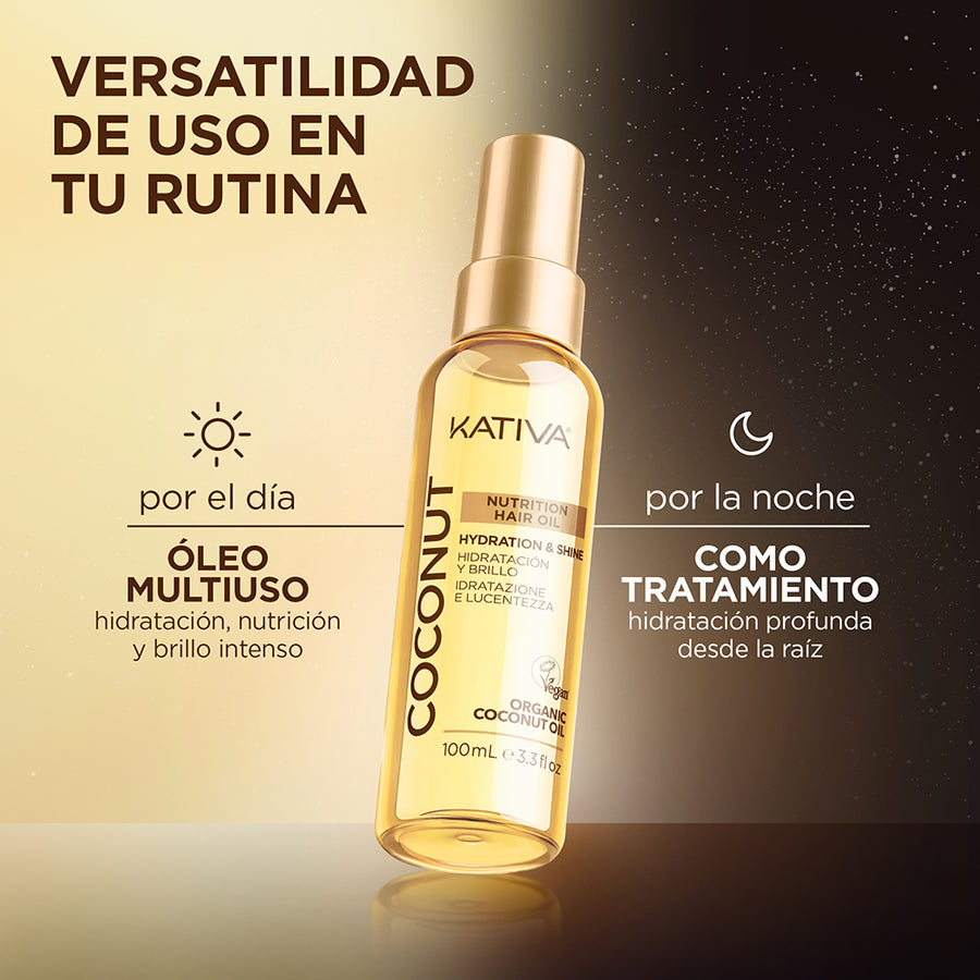 Kativa Coconut Nutrition Hair Oil Óleo Capilar Hidratação e Brilho: usos de dia e de noite