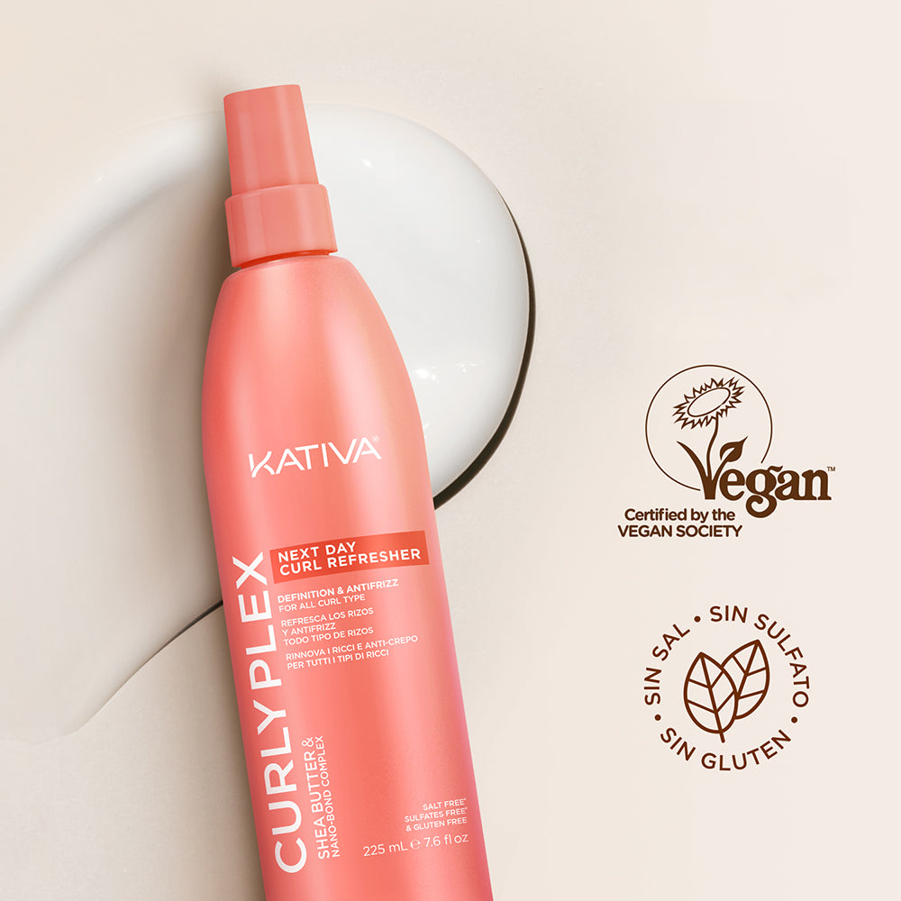 Kativa Curly Plex Next Day Curl Refresher Spray Revitalizador de Cachos: selos da marca