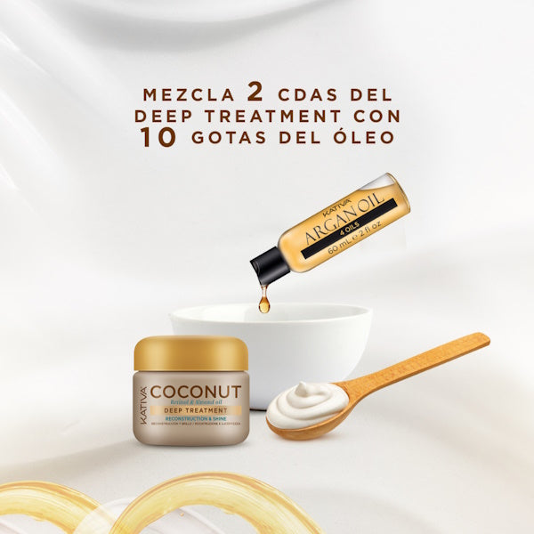 Kativa Hair Cocktail Coconut & Argan Oil Pack Nutri-Reconstrução Máscara 150ml + Óleo: detalhe do produto