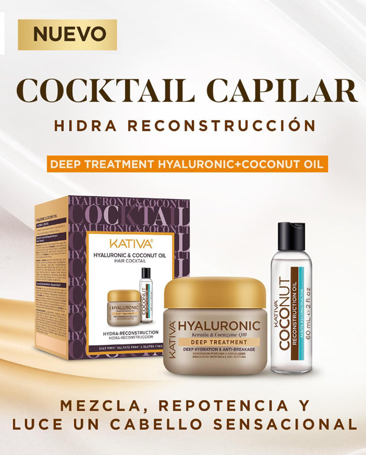 Kativa Hair Cocktail Hyaluronic & Coconut Oil Pack Hidra-Reconstrução Máscara 150ml + Óleo: detalhe do produto