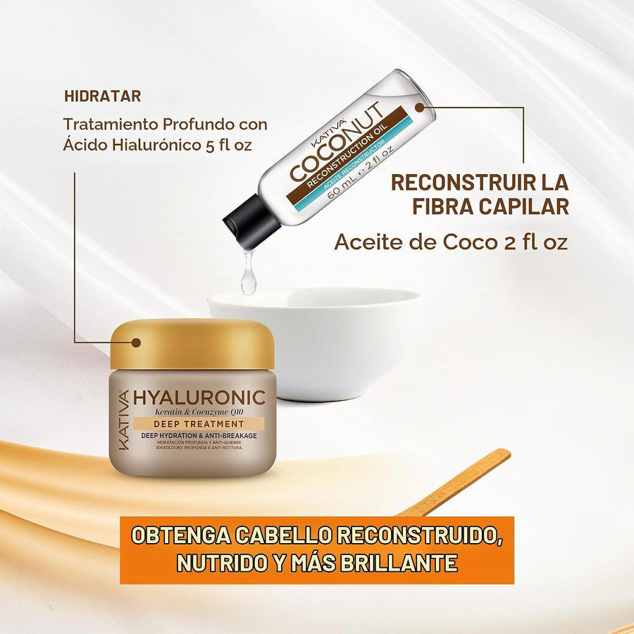 Kativa Hair Cocktail Hyaluronic & Coconut Oil Pack Hidra-Reconstrução Máscara 150ml + Óleo: detalhe do produto