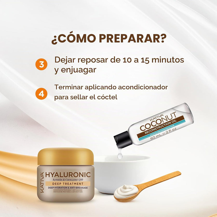 Kativa Hair Cocktail Hyaluronic & Coconut Oil Pack Hidra-Reconstrução Máscara 150ml + Óleo: detalhe do produto