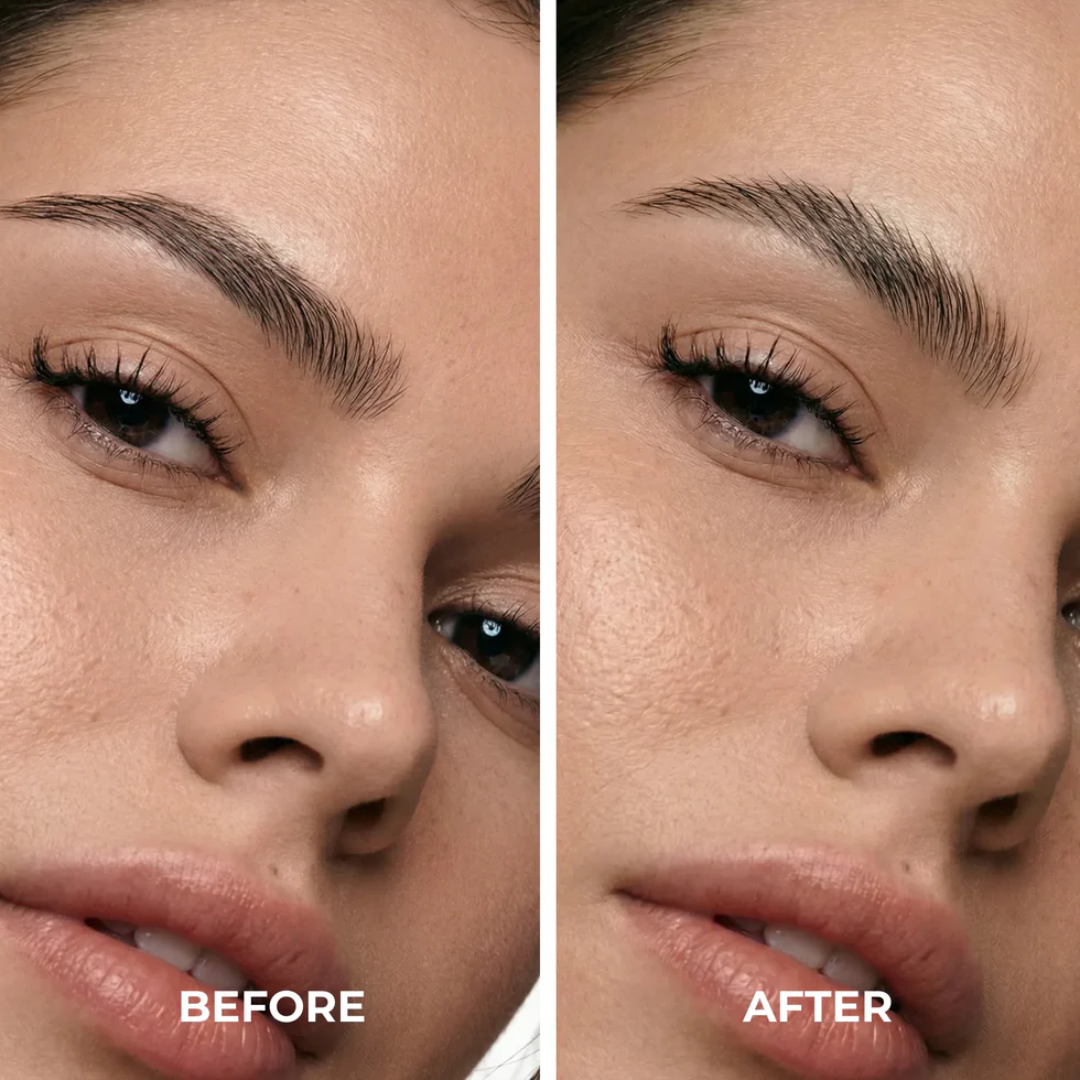 Antes e depois com Lamel Lamination Gel Fixador de Sobrancelhas e Pestanas 6ml