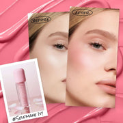Antes e depois com Lamel Cloud Color Blush Líquido Leve de Longa Duração 7ml Nº 01