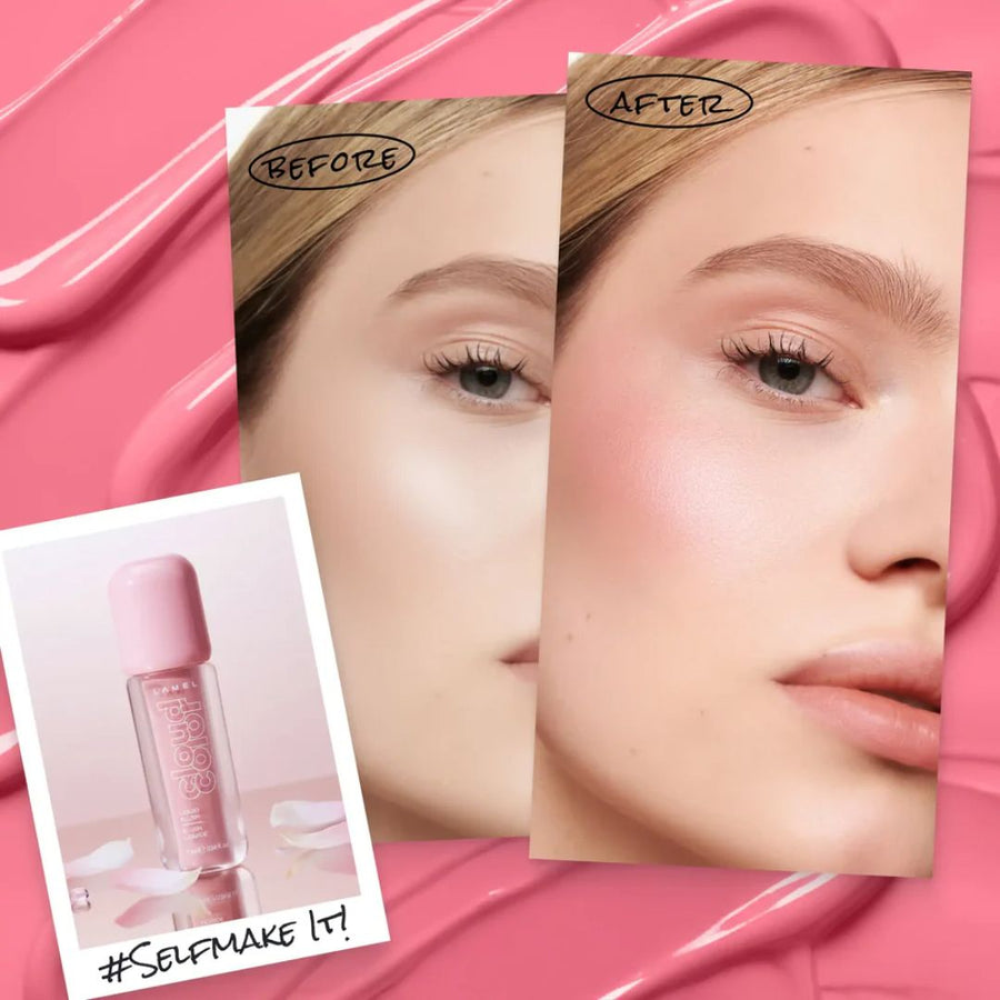 Antes e depois com Lamel Cloud Color Blush Líquido Leve de Longa Duração 7ml Nº 01