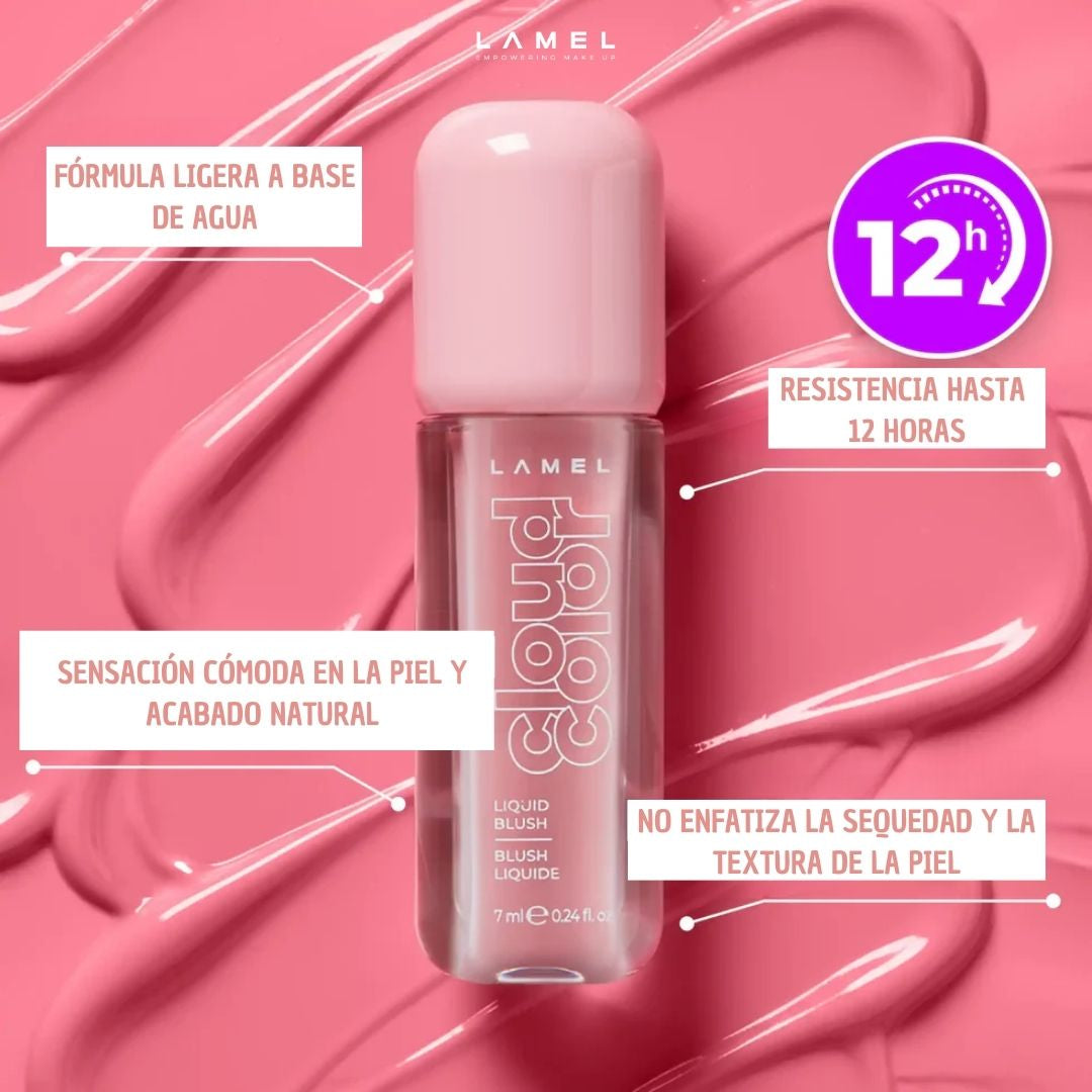 Lamel Cloud Color Blush Líquido Leve de Longa Duração 7ml Nº 01, painel da marca com as características