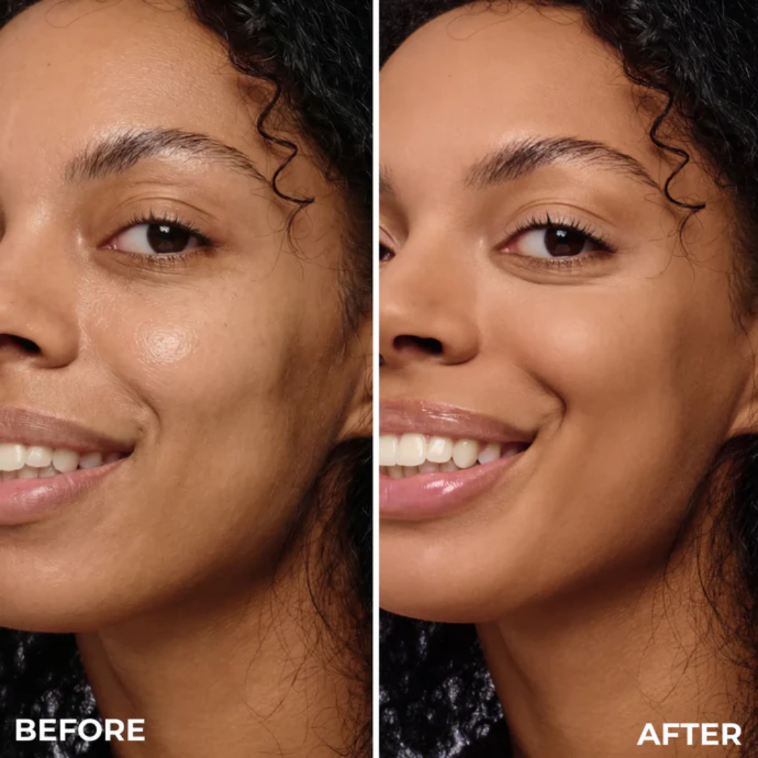 Antes e depois com Lamel Cloud Matte Base em Pó Compacto Mate 8g Nº 07