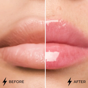 Antes e depois com Lamel Dazzle Glow Gloss Labial de Brilho Espelhado 5ml Nº 405
