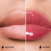 Antes e depois com Lamel Dazzle Glow Gloss Labial de Brilho Espelhado 5ml Nº 407