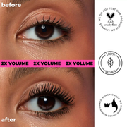 Antes e depois com Lamel Cult Lift & Volume Máscara de Pestanas Elevação e Volume 10ml