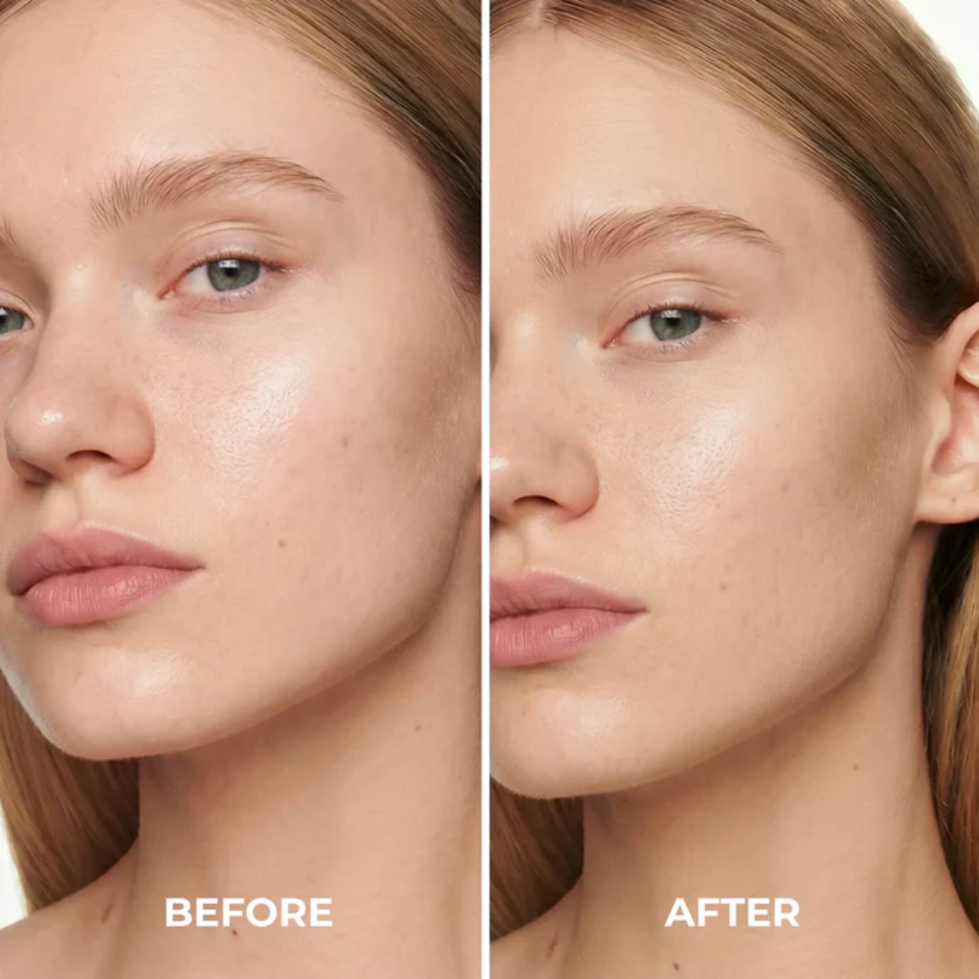 Antes e depois com Lamel Cloud Matte Base Líquida Mate de Cobertura Total 30ml Nº 03N