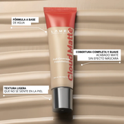 Lamel Cloud Matte Base Líquida Mate de Cobertura Total 30ml Nº 03N, painel da marca com as características