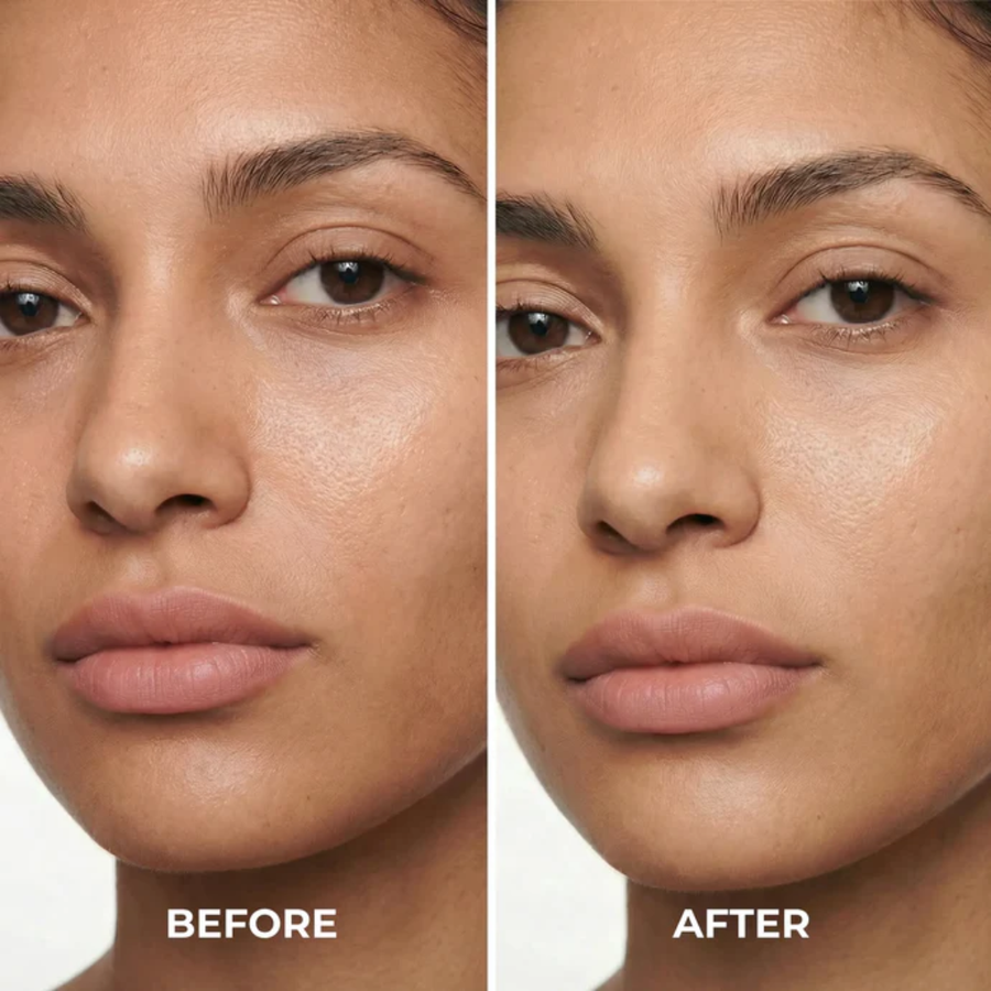 Antes e depois com Lamel Cloud Matte Base Líquida Mate de Cobertura Total 30ml Nº 05C