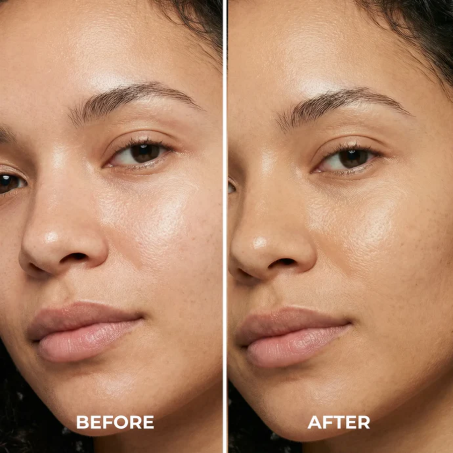 Antes e depois com Lamel Cloud Matte Base Líquida Mate de Cobertura Total 30ml Nº 06N