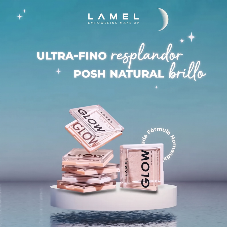 Lamel Glow Iluminador Compacto de Brilho Ultrafino 3,8g Nº 401, painel da marca com as características