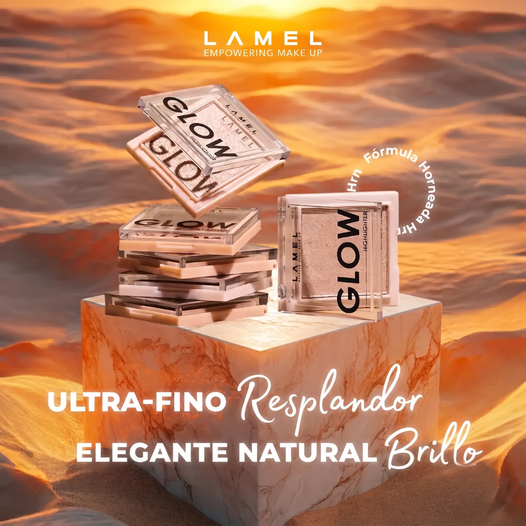 Lamel Glow Iluminador Compacto de Brilho Ultrafino 3,8g Nº 402, painel da marca com as características