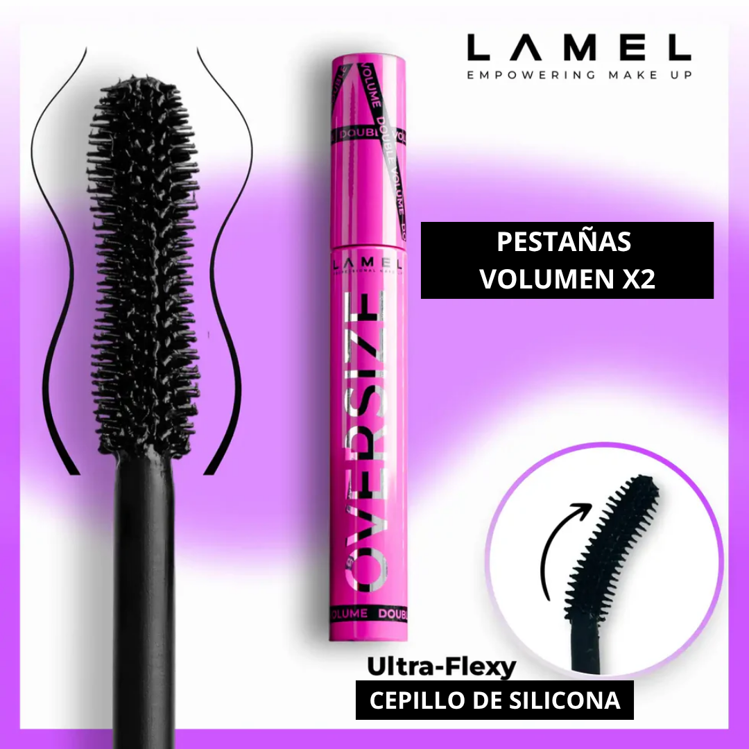 Lamel Oversize Máscara de Pestanas Volume Duplo 10ml, painel da marca com as características