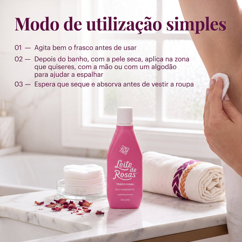Leite de Rosas Tradicional Desodorante Líquido Ação Duradoura 100ml — benefícios