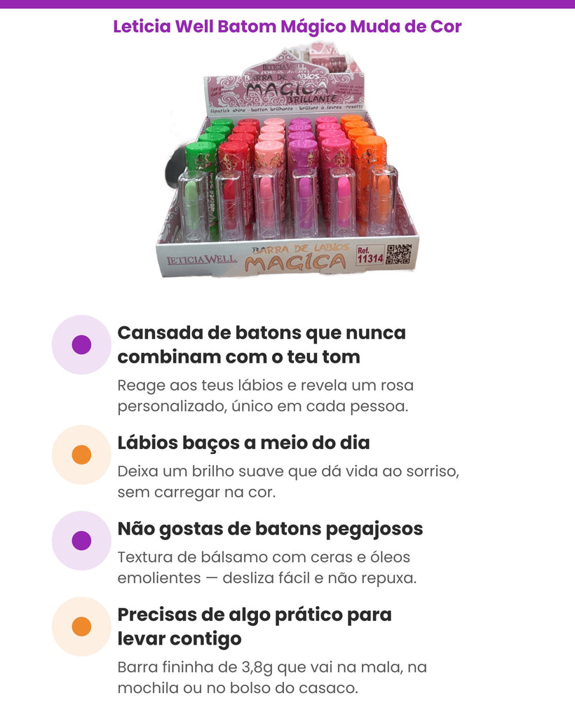 Leticia Well Batom Mágico Muda de Cor com Brilho 3,8g — benefícios