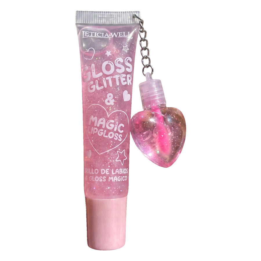 Leticia Well Gloss Glitter e Magic Lipgloss com Pendente Coração 15ml
