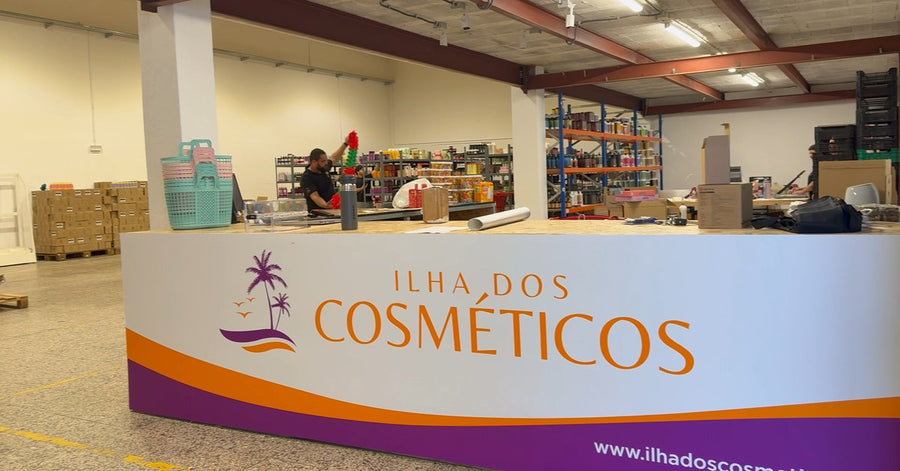 Balcão da loja Ilha dos Cosméticos em Azeitão