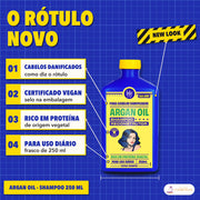 Shampoo Argan Oil Lola Reconstrutor Sem Sulfatos: o rótulo novo, para cabelos danificados, vegan e de uso diário