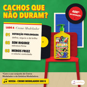 Creme Modelador Bossa Lola Crespos e Cachos: apresentação do frasco de 500 g, definição prolongada e 48 horas com a gelatina