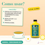 Condicionador Camomila Lola Hidratante para Loiros: como usar, 1 a 2 minutos, de uso diário