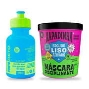 Pack Detox e Alinhamento da Lola From Rio com o Shampoo Fiber D.tox Papo Reto de 270 ml e a Máscara Disciplinante Xapadinha de 450 g, de frente, sobre fundo branco.