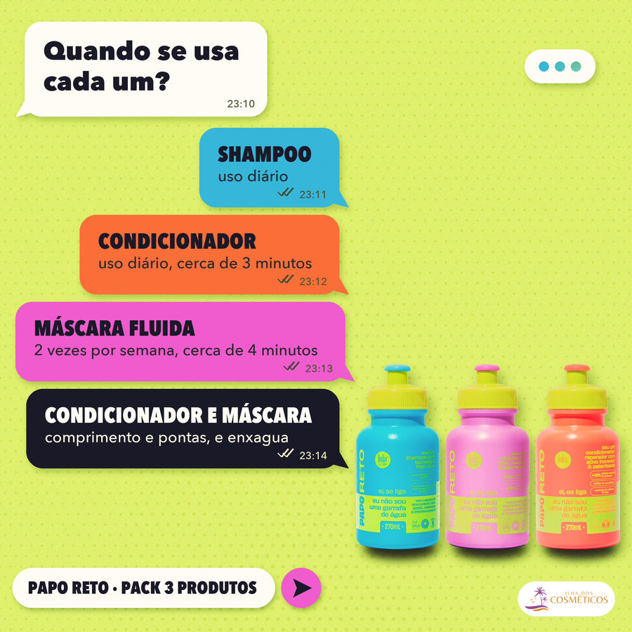 Pack Papo Reto Lola Shampoo, Máscara e Condicionador: quando se usa cada um dos três produtos