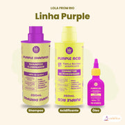 Óleo Purple Lola Iluminador Anti-Amarelamento Loiro: a linha Purple com o shampoo, o acidificante e o óleo
