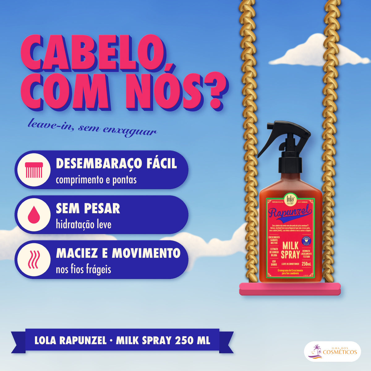 Milk Spray Rapunzel Lola Leave-in Anti-Queda: apresentação, com o que a fórmula faz pelo fio