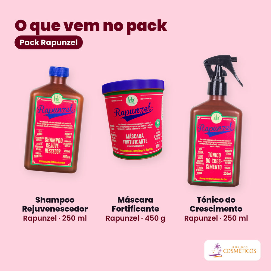 O que vem no Pack Rapunzel: shampoo 250 ml, máscara 450 g e tónico 250 ml