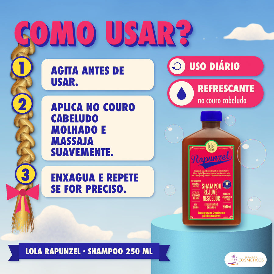 Shampoo Rapunzel Lola Rejuvenescedor Anti-Queda: como usar, passo a passo, com o tempo e a frequência