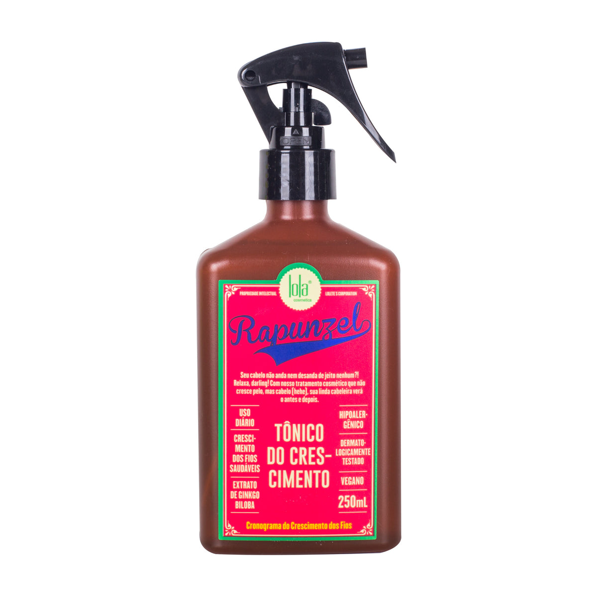 Lola Rapunzel Tónico do Crescimento 250ml, frasco castanho com pulverizador, em fundo branco