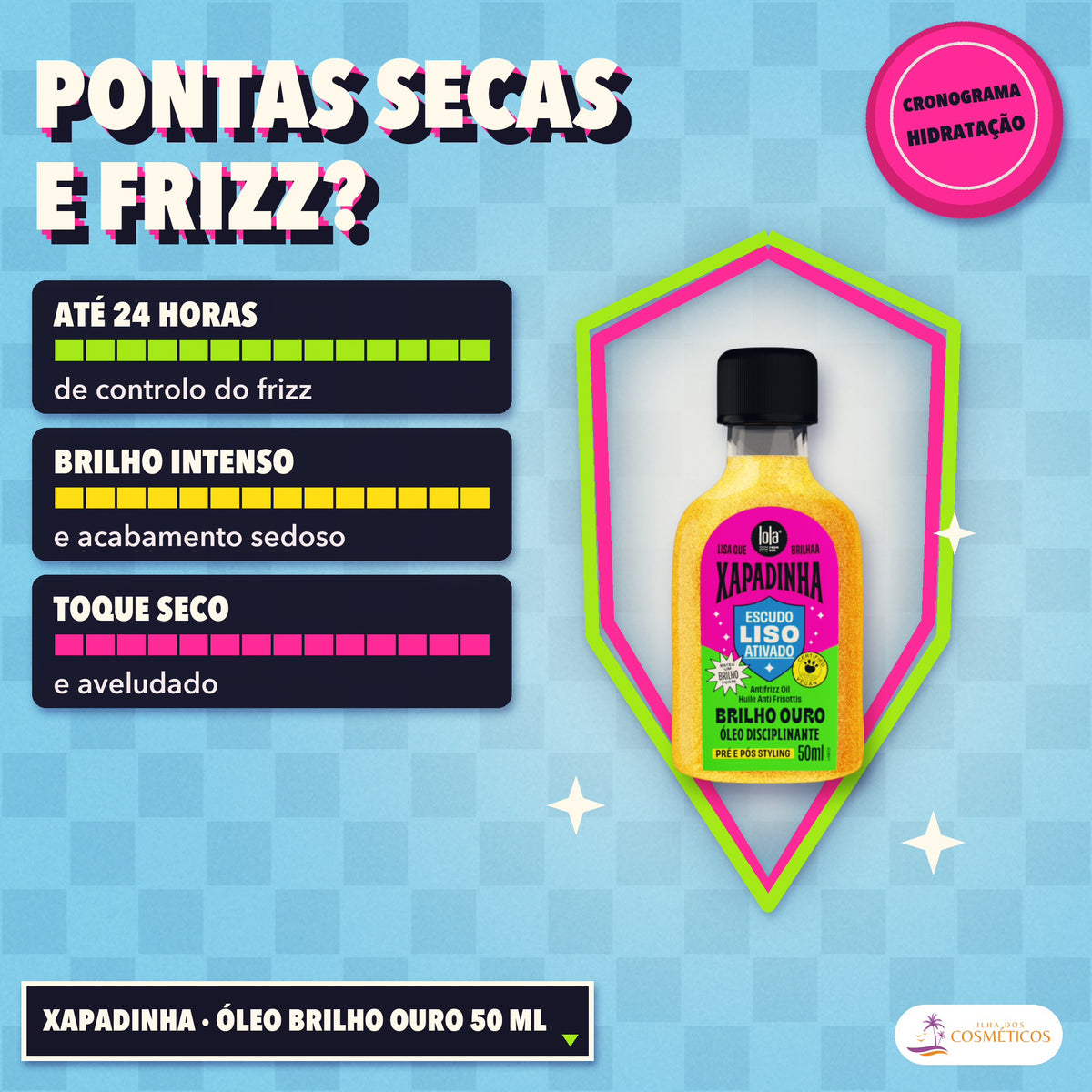 Óleo Xapadinha Lola Disciplinante Brilho Ouro: apresentação, com o que a fórmula faz pelo fio