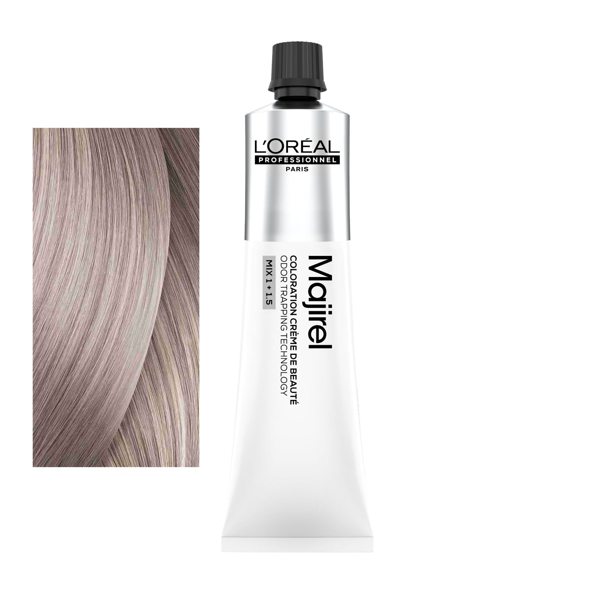 Coloração Majirel tom 10.21: amostra da cor junto ao tubo de 60 ml