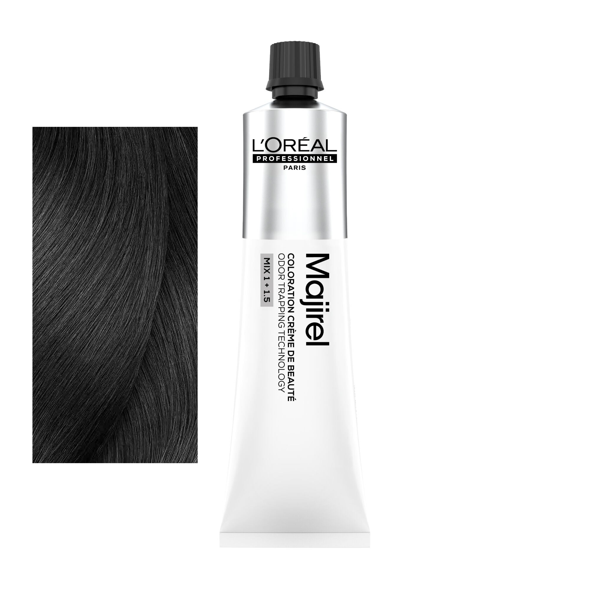 Coloração Majirel tom 5.1: amostra da cor junto ao tubo de 60 ml