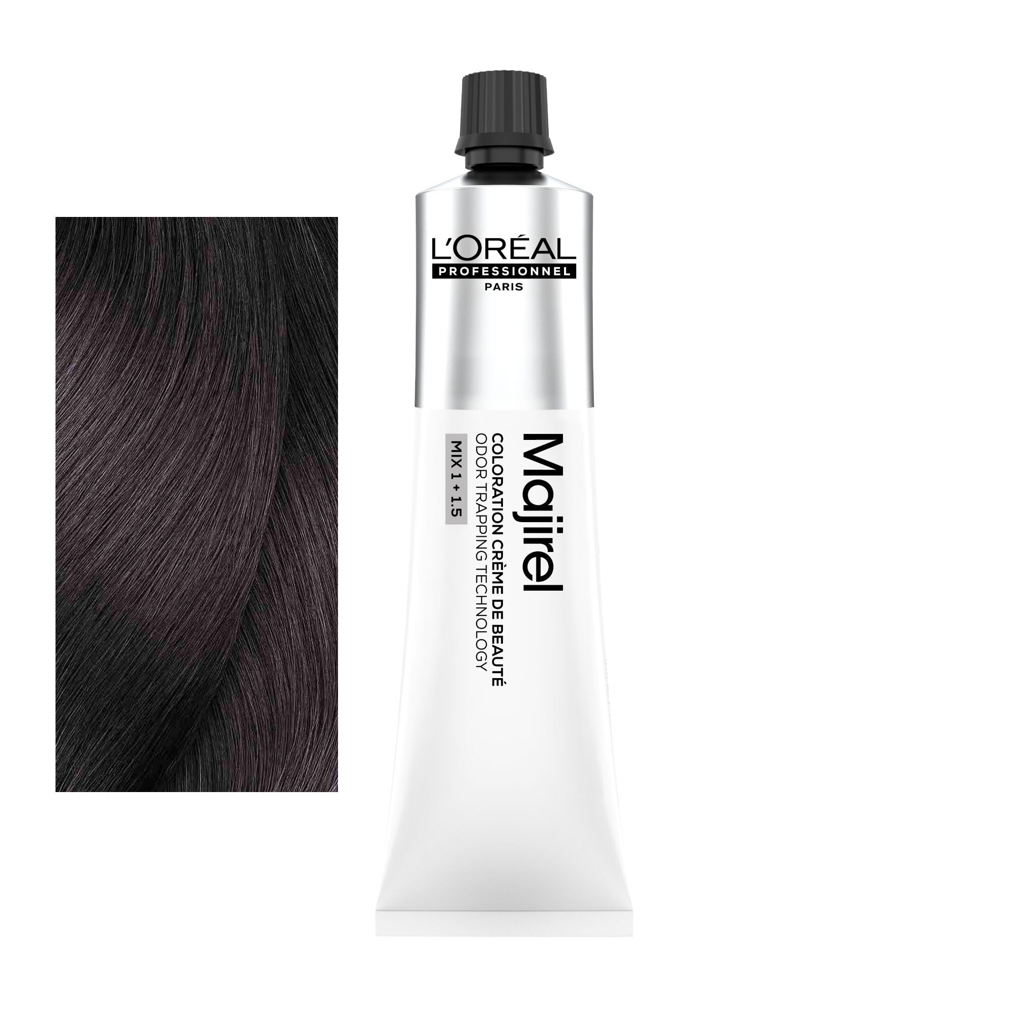 Coloração Majirel tom 5.26: amostra da cor junto ao tubo de 60 ml