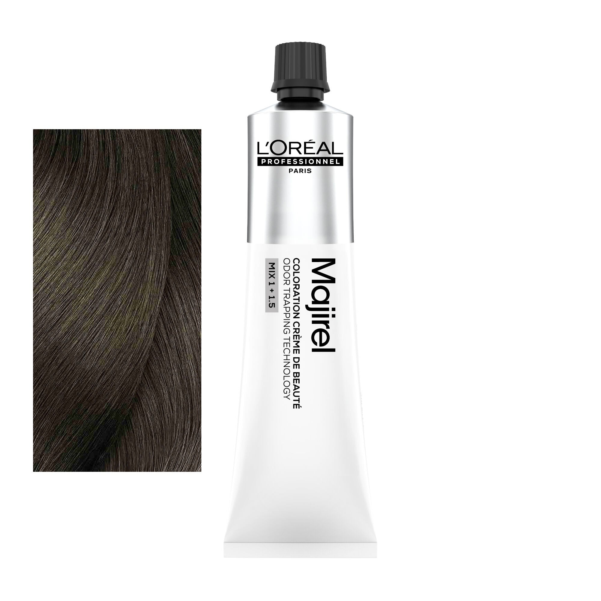 Coloração Majirel tom 5.3: amostra da cor junto ao tubo de 60 ml