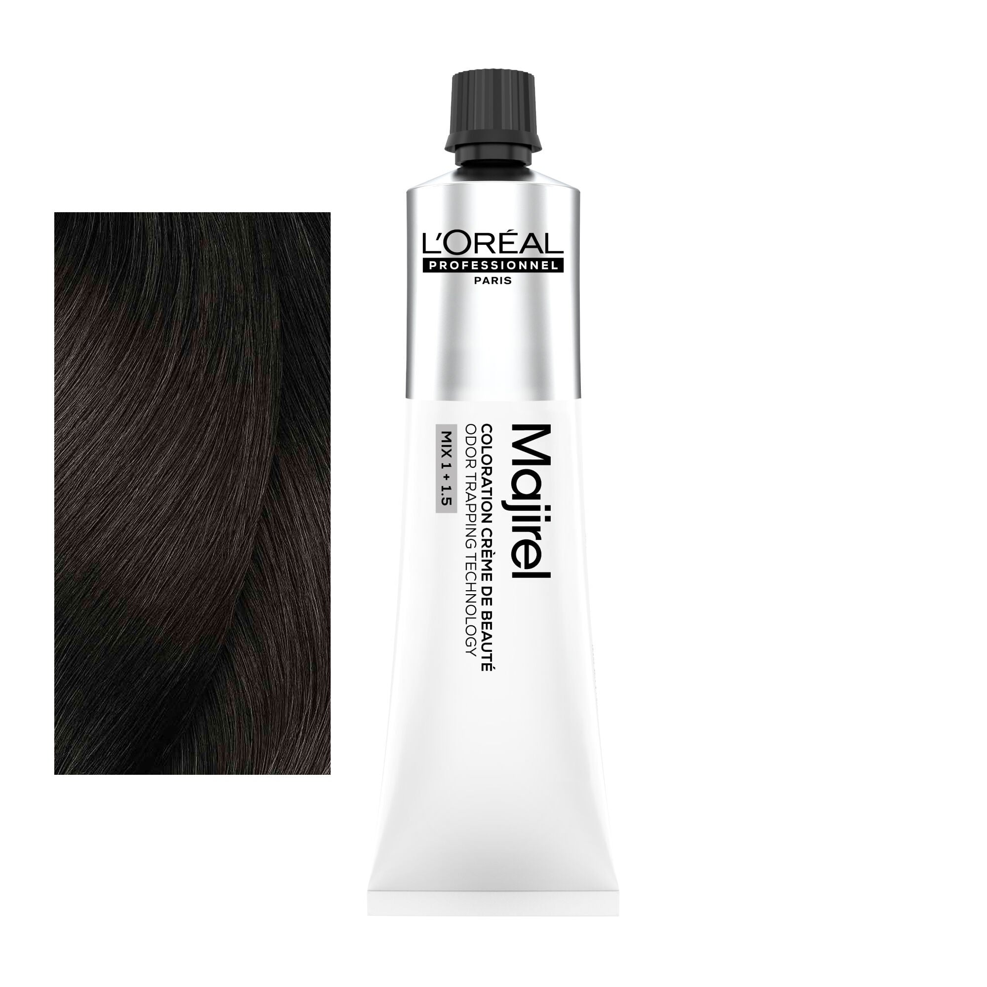 Coloração Majirel tom 5.32: amostra da cor junto ao tubo de 60 ml