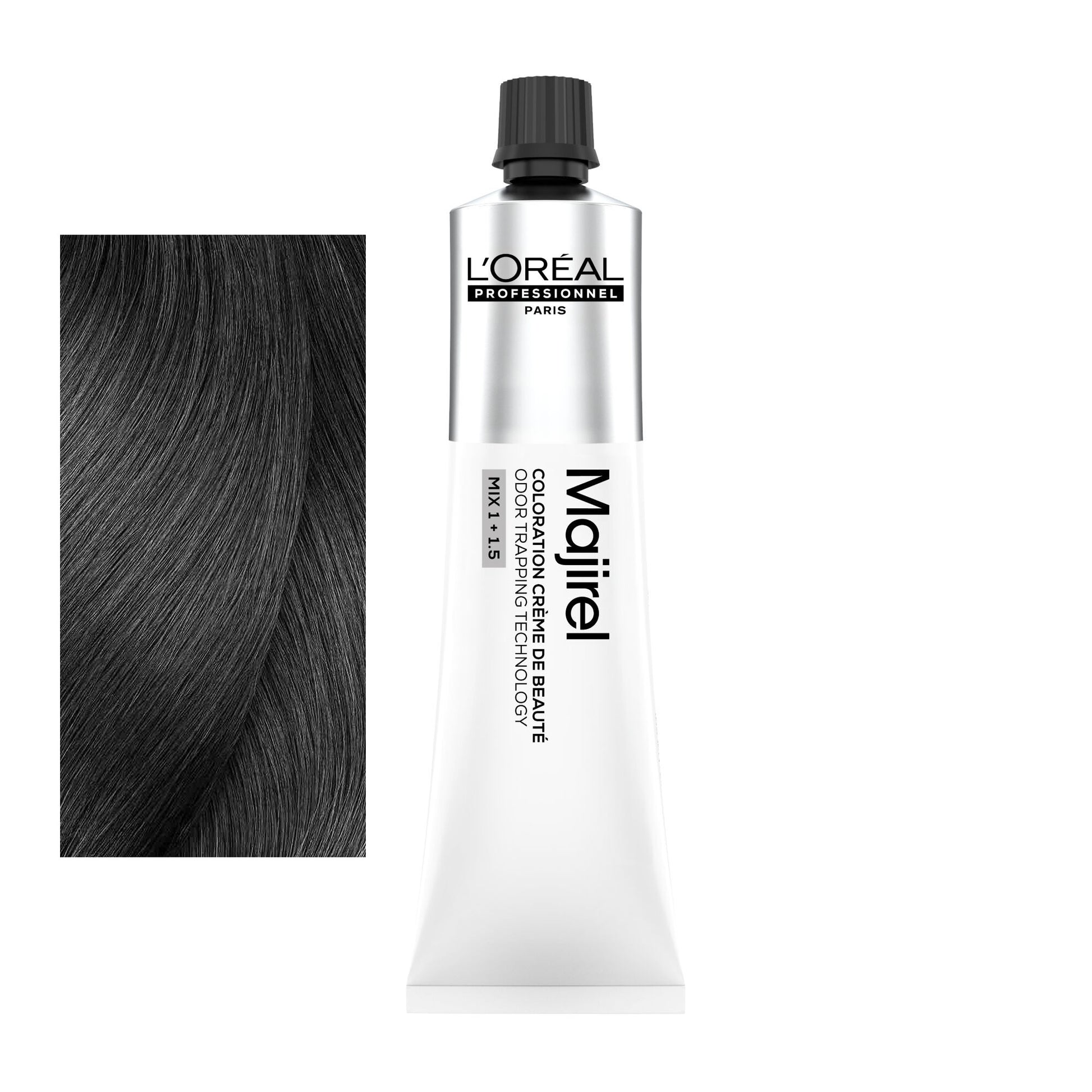 Coloração Majirel tom 6.1: amostra da cor junto ao tubo de 60 ml