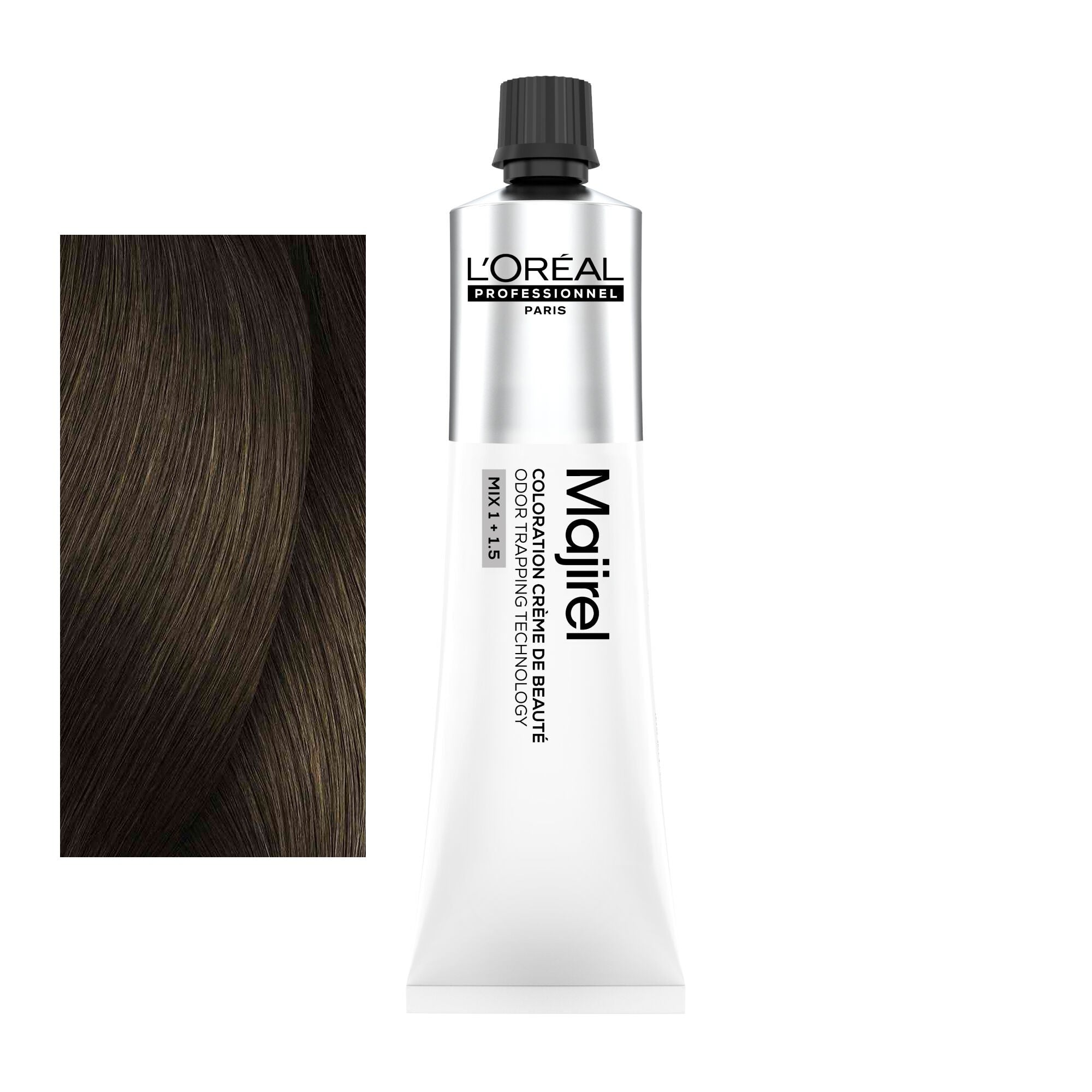 Coloração Majirel tom 6.32: amostra da cor junto ao tubo de 60 ml