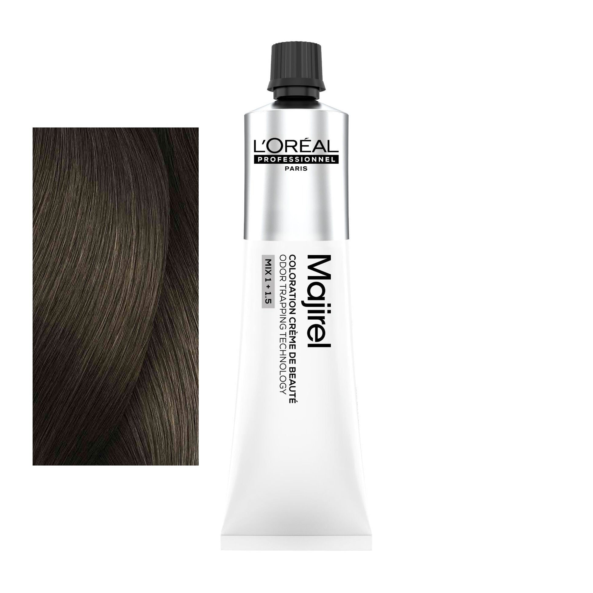 Coloração Majirel tom 6: amostra da cor junto ao tubo de 60 ml