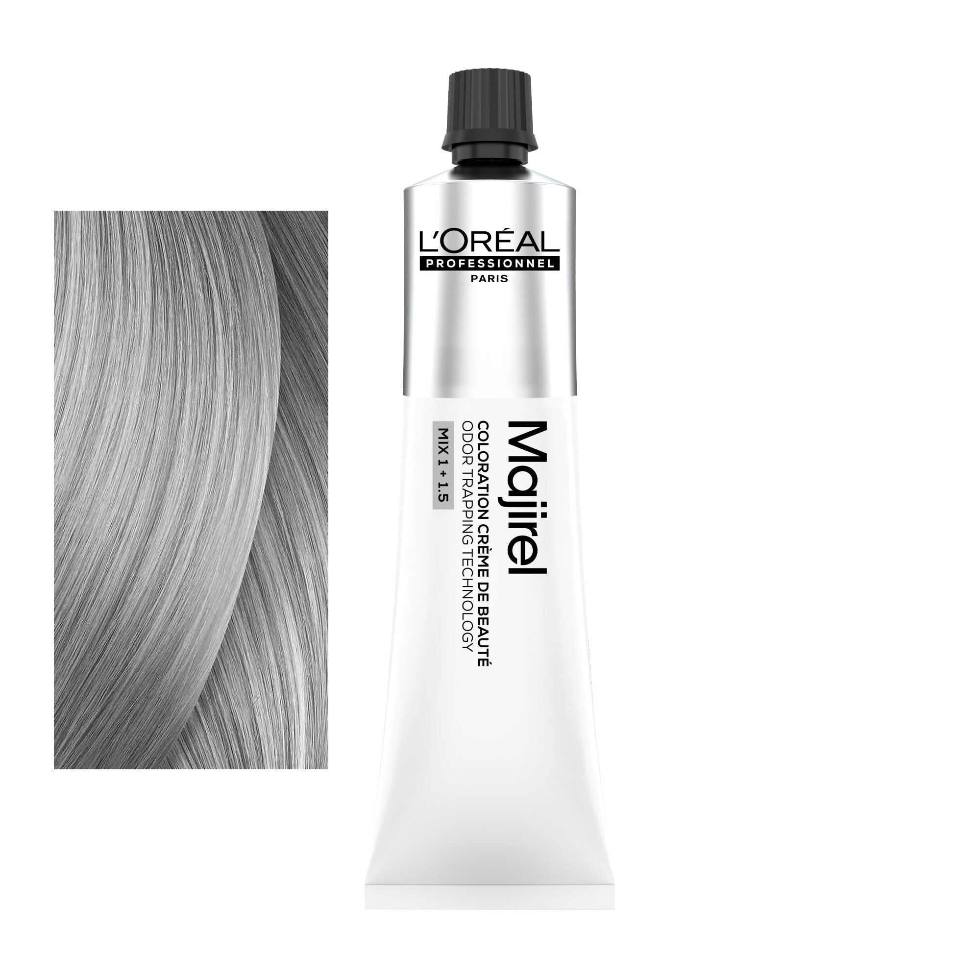 Coloração Majirel tom 9.1: amostra da cor junto ao tubo de 60 ml